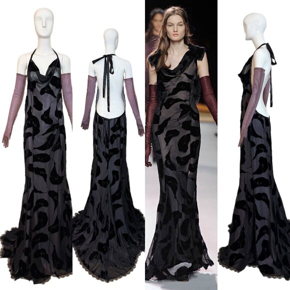 NINA RICCI 2011 Vintage Runway Full Look: Backless Gown + Leather Gloves - Picture 1 of 12